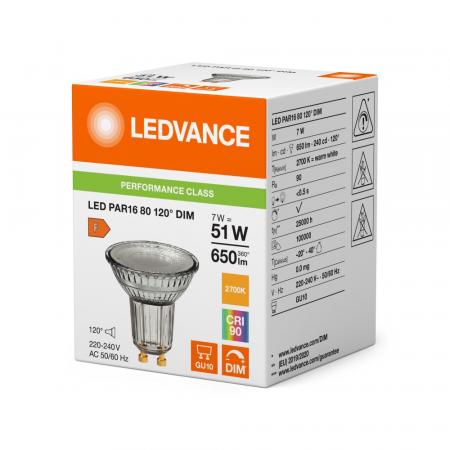 Ledvance GU10 PAR16 Reflektor 120° 7W wie 51W dimmbarer warmweißer Strahler 2700K 90Ra mit hoher Farbwiedergabe